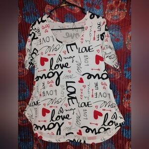 LuLaRoe Love Script Women's Short Sleeve Top - Red, Black, White